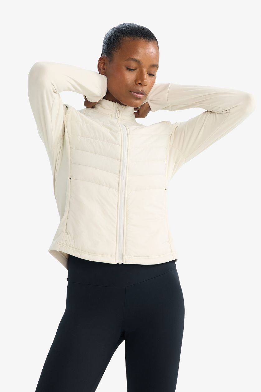 WOMAN Ecru Slim Fit Half Turtleneck Waterproof Jacket