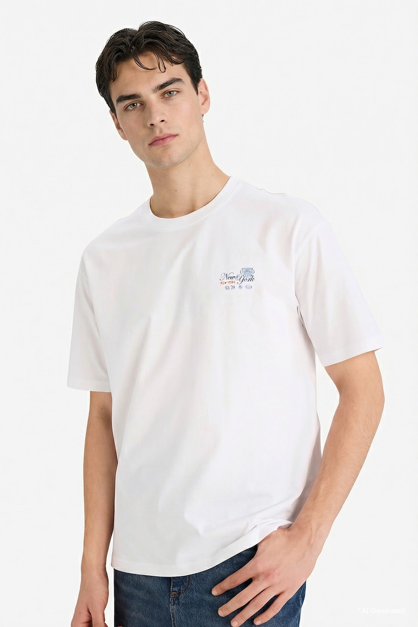 Men White Boxy Fit Short Sleeve T-Shirt