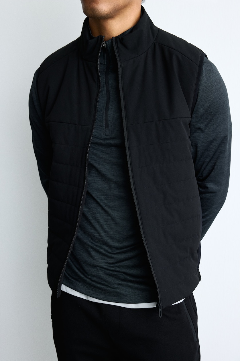 Man Black Regular Fit Mock Neck Waterproof Vest