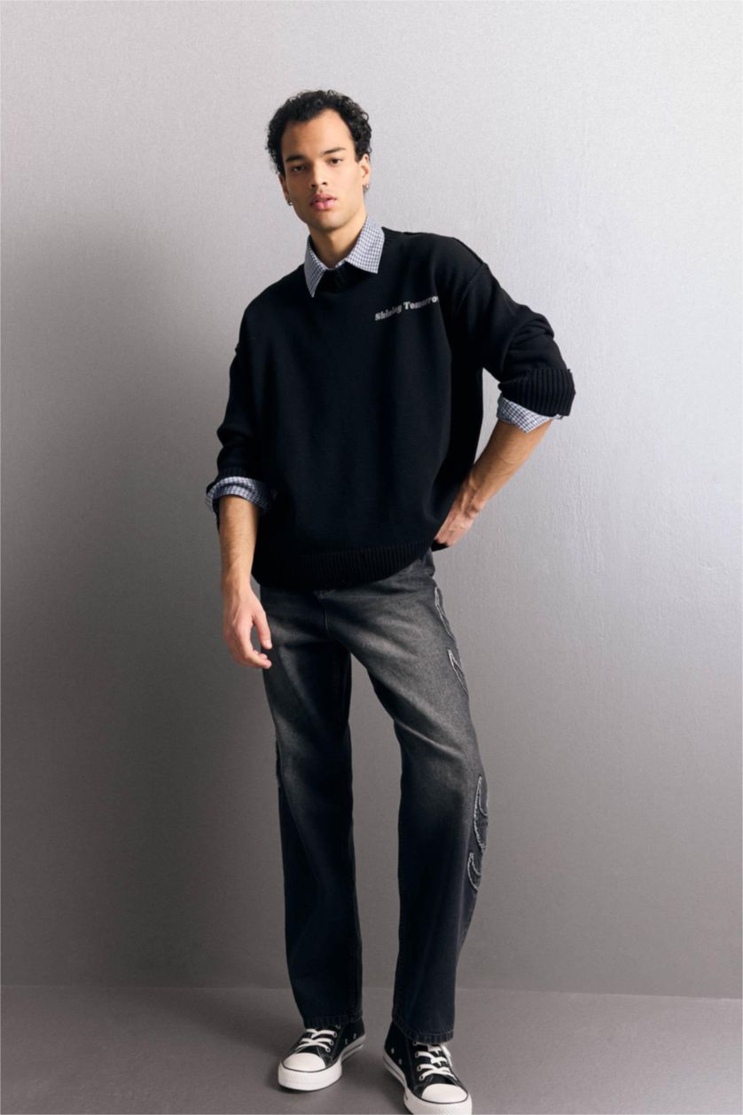 Erkek Siyah Oversize Triko Kazak