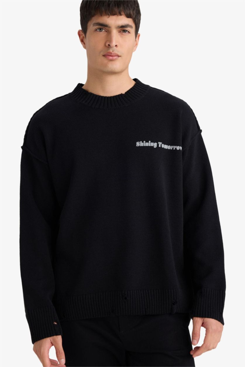 Erkek Siyah Oversize Triko Kazak