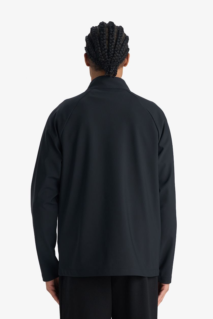 Man Black Windproof Regular Fit Half Turtleneck Zippered Jacket