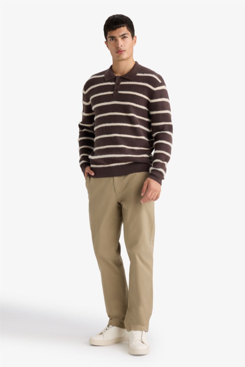 Ерлер Қоңыр стандарт пішім поло жаға трикотаж Пулловер