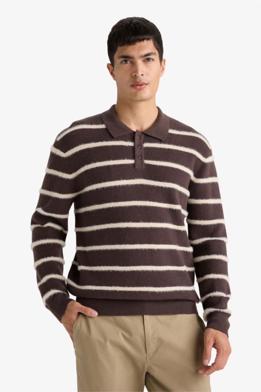 Ерлер Қоңыр стандарт пішім поло жаға трикотаж Пулловер