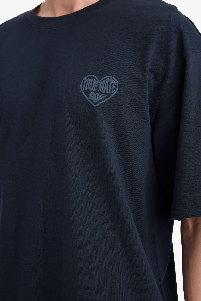 Man NAVY تيشيرت قطن نص ردن اوفر سايز بياخة مستديرة