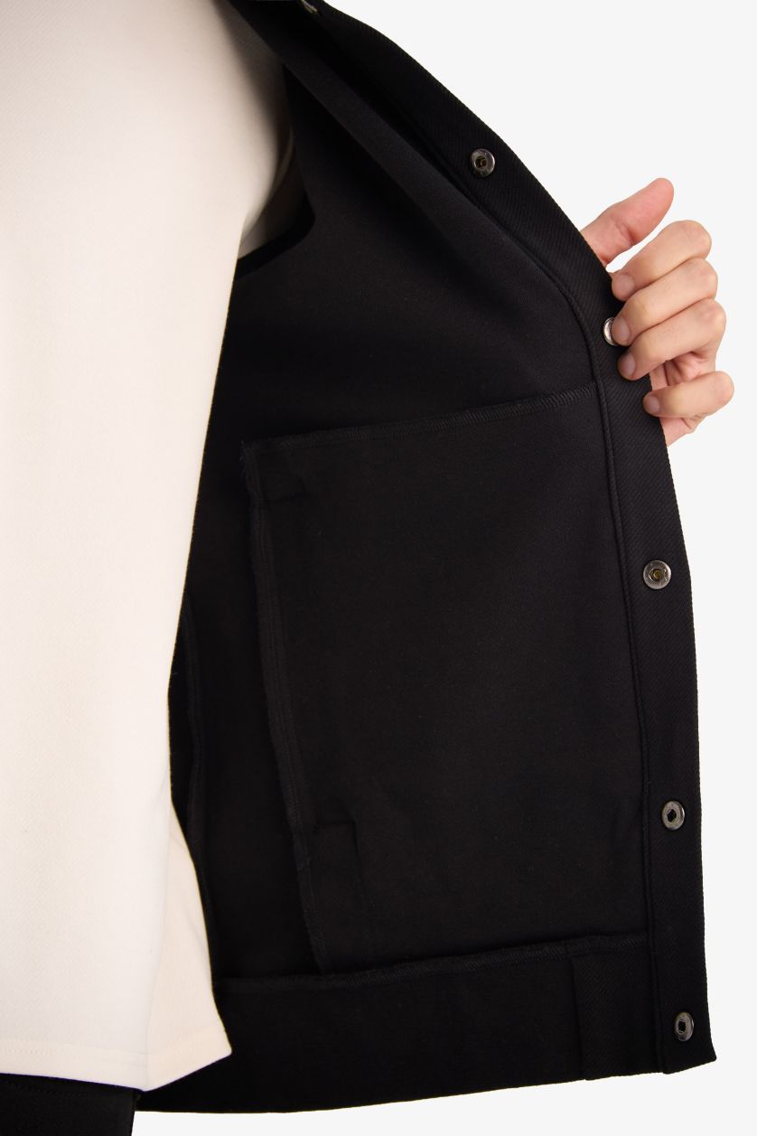 MAN Black Crew Neck with Pockets Buttoned Bomber Jacket