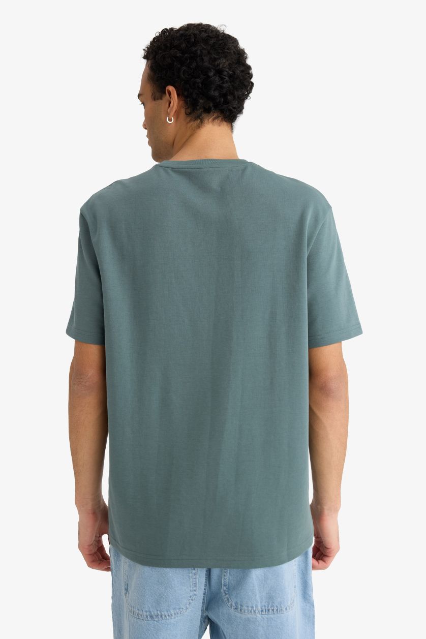 رجالي أخضر تيشيرت نص كم قصة عادية برقبة مستديرة