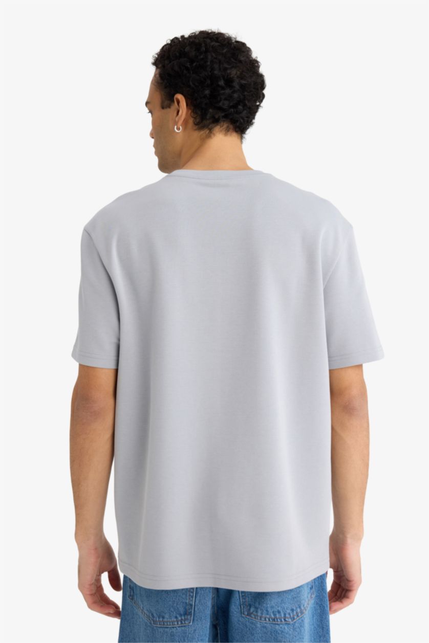 رجالي رمادي تيشيرت نص كم قصة عادية برقبة مستديرة