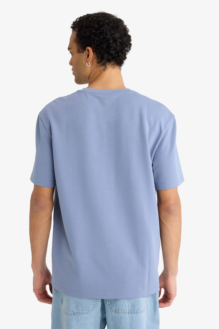 Erkek Açık Menekşe Nefes Alabilen Baskılı Tişört