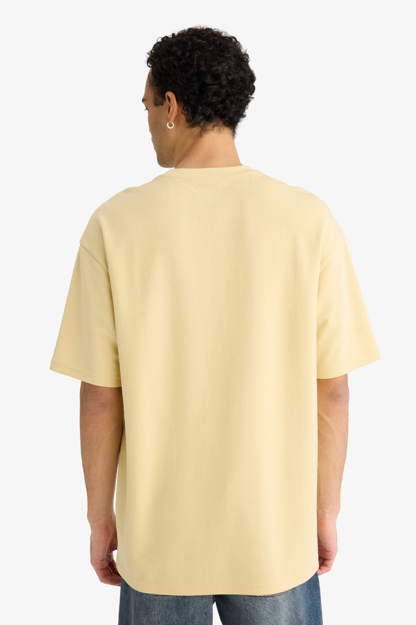 Erkek Sarı Nefes Alabilen Boxy Fit Baskılı Tişört