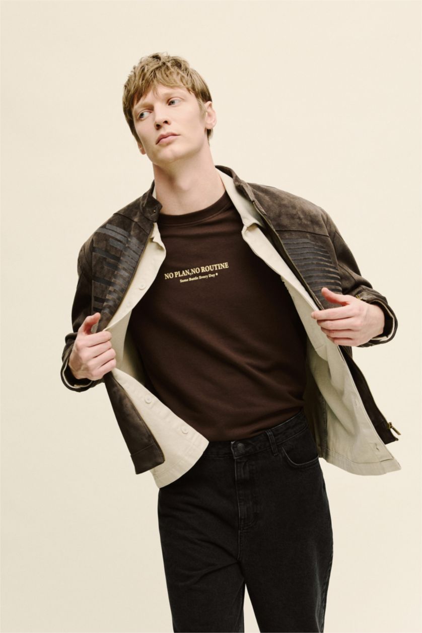 Мужчины Коричневый Дышащая футболка Boxy Fit с принтом