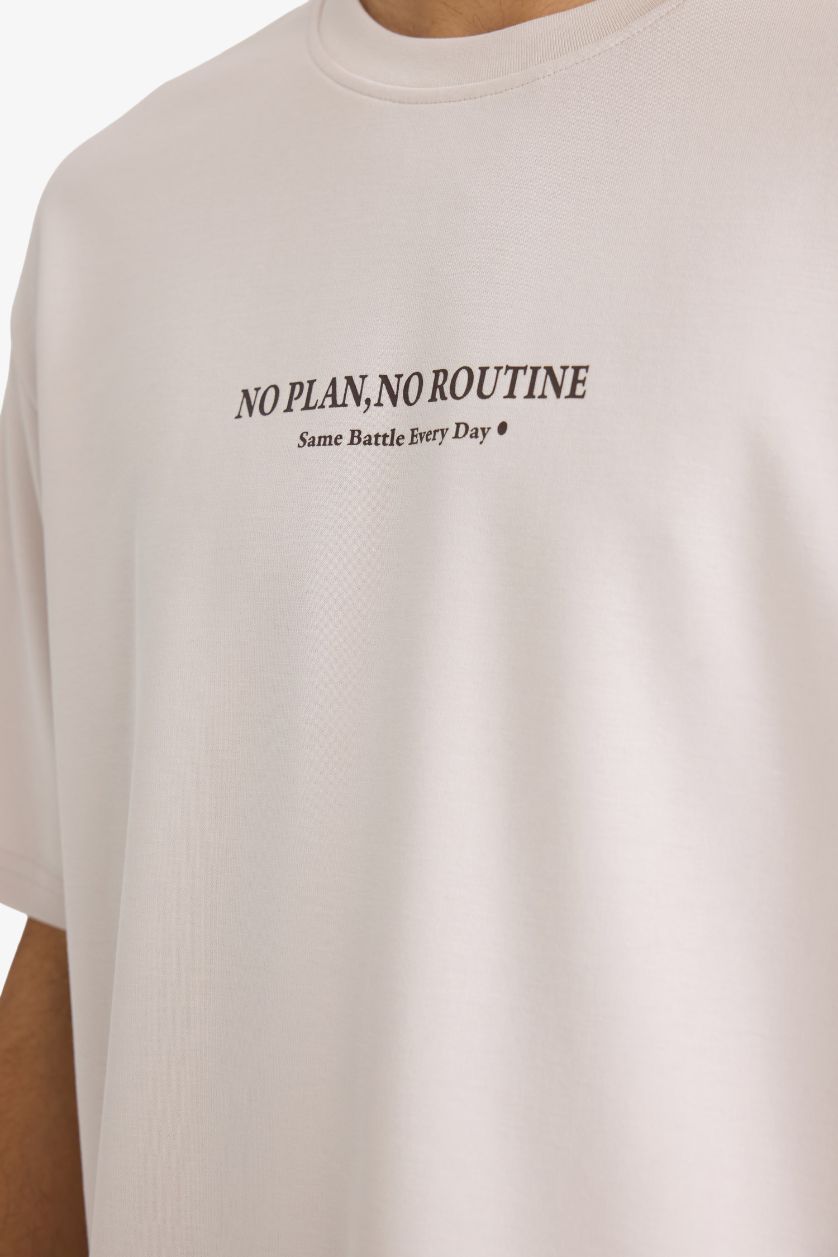 رجالي اللون الحجري تيشيرت أوفر سايز مطبوع قابل للتنفس