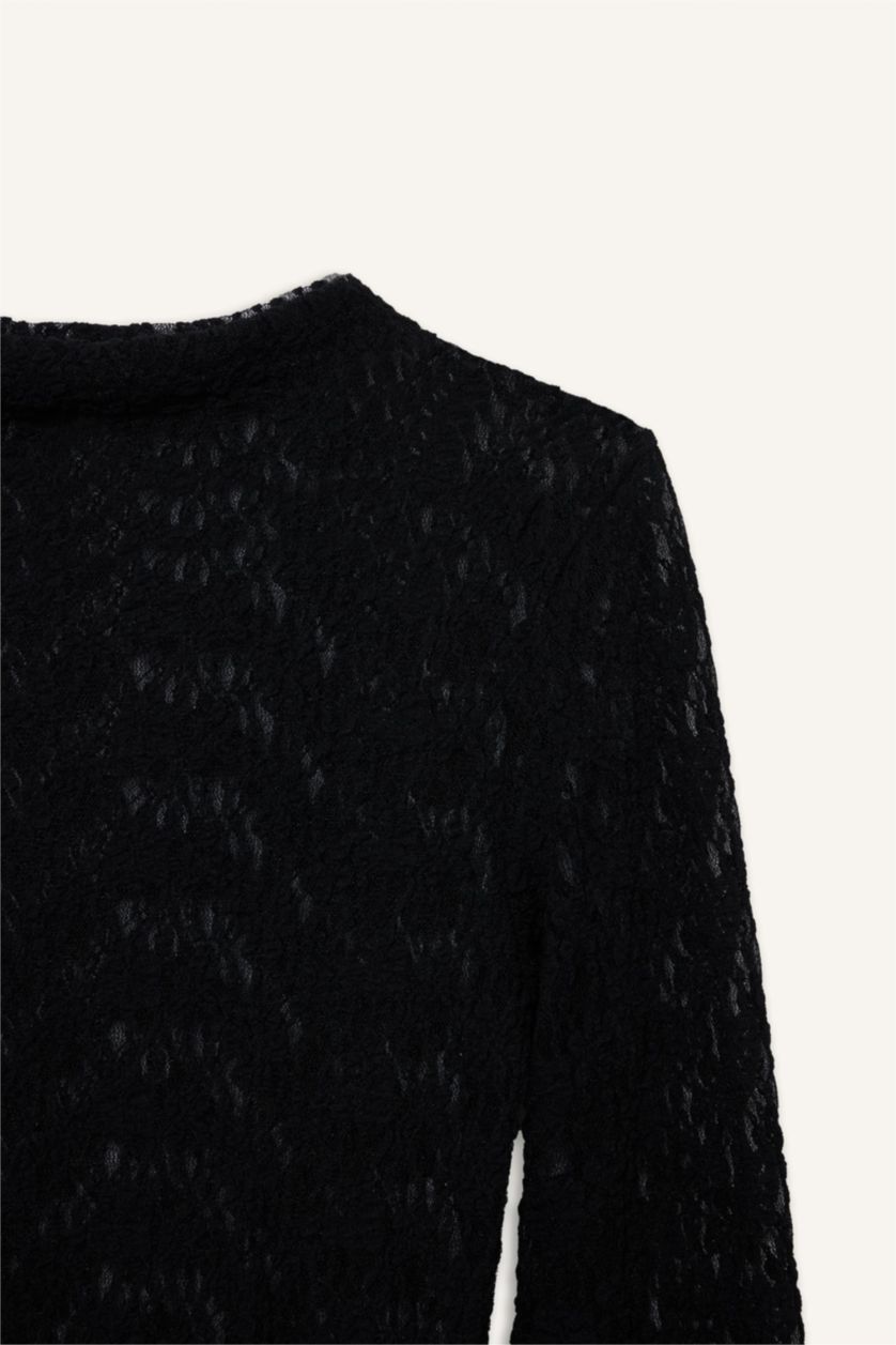 Женщины Черный Блузка Slim Fit с обтягивающим силуэтом и длинными рукавами из кружева