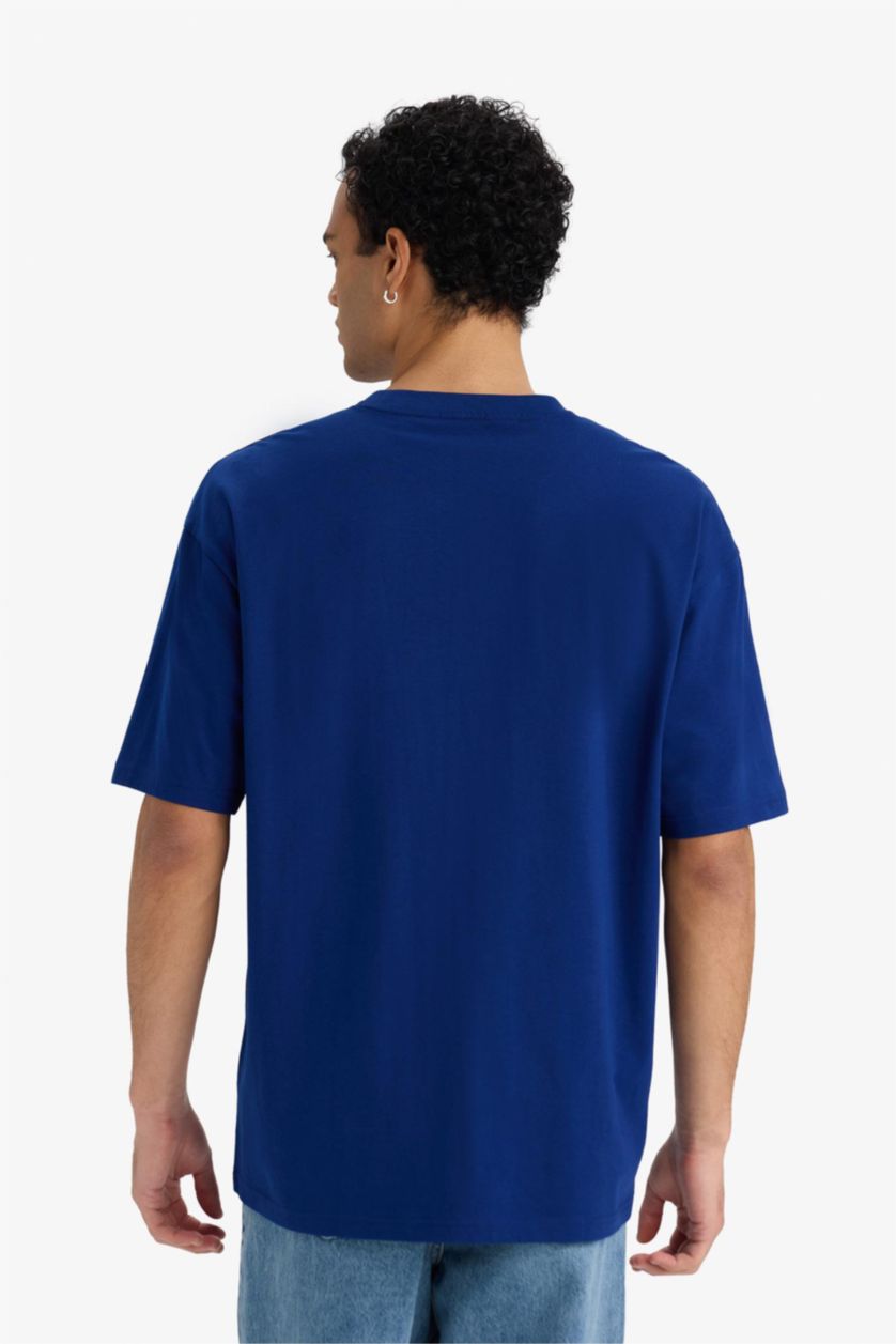 Erkek Saks %100 Pamuk Boxy Fıt Baskılı Tişört