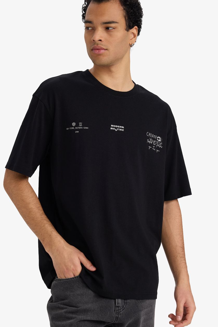 MAN Black 100% Cotton Boxy Fit Printed T-Shirt