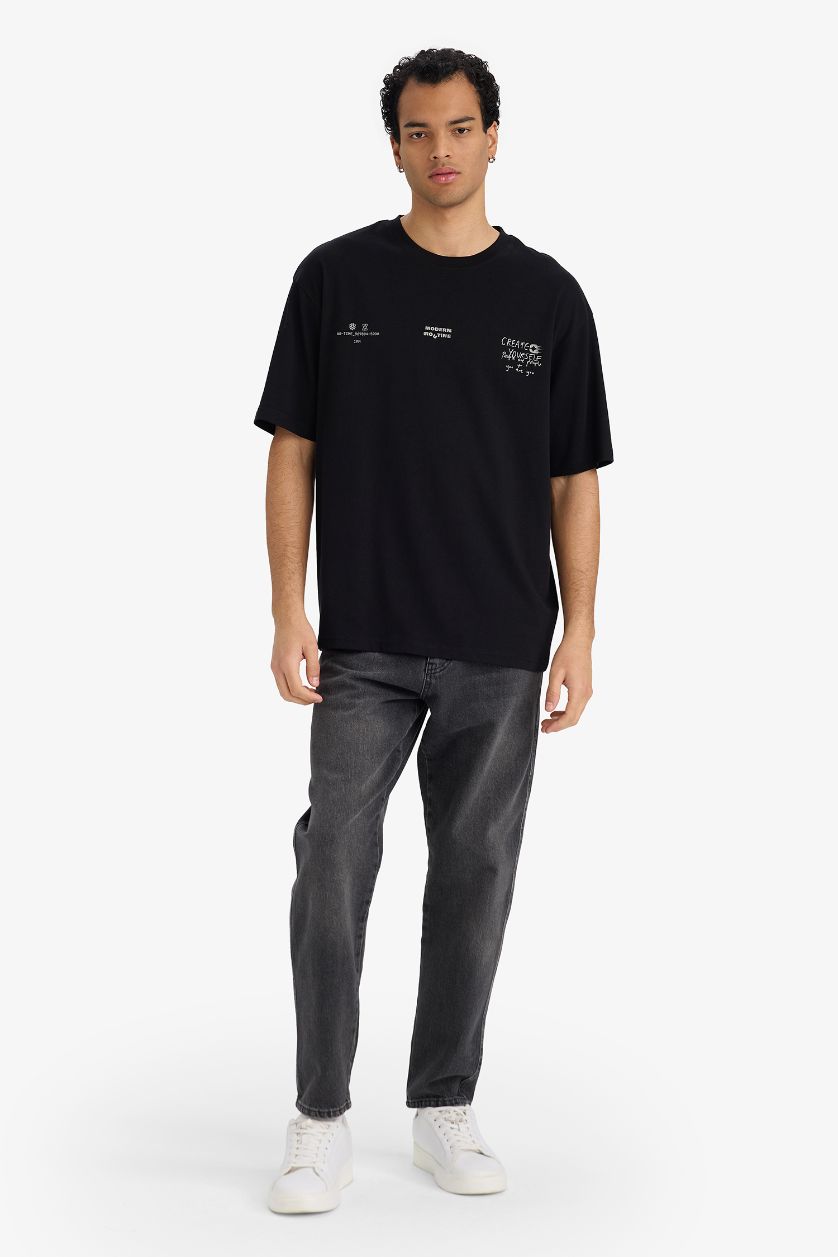 MAN Black 100% Cotton Boxy Fit Printed T-Shirt