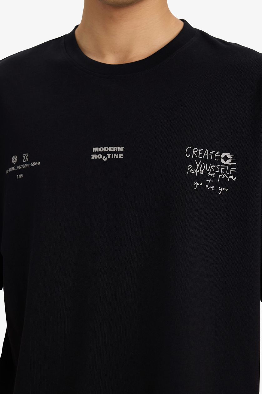MAN Black 100% Cotton Boxy Fit Printed T-Shirt