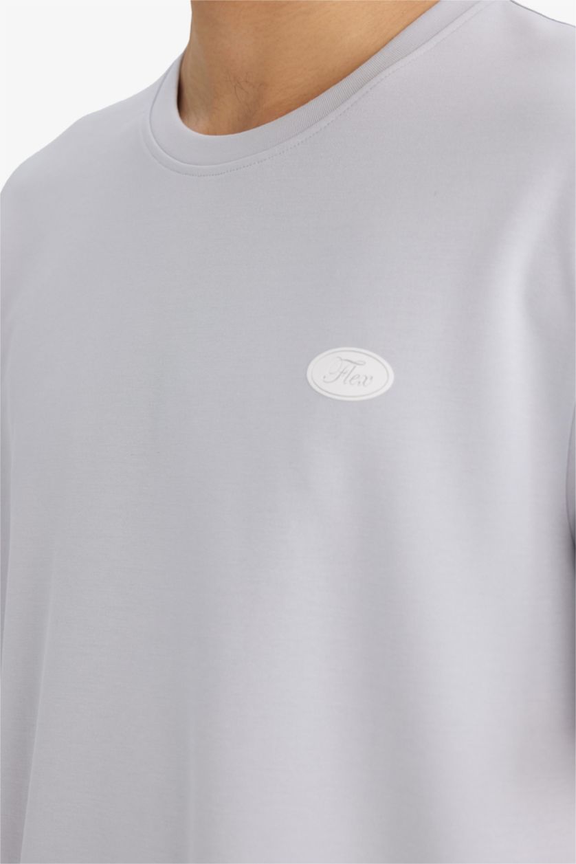 Erkek Açık Gri Nefes Alabilen Baskılı Tişört