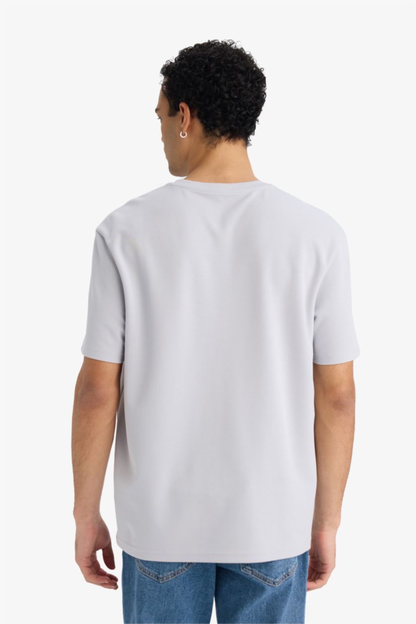 Erkek Açık Gri Nefes Alabilen Baskılı Tişört