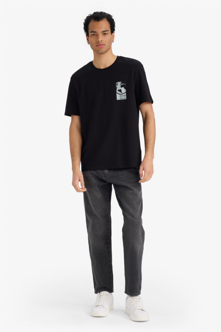 Man Black Regular Fit Crew Neck Short Sleeve T-Shirt