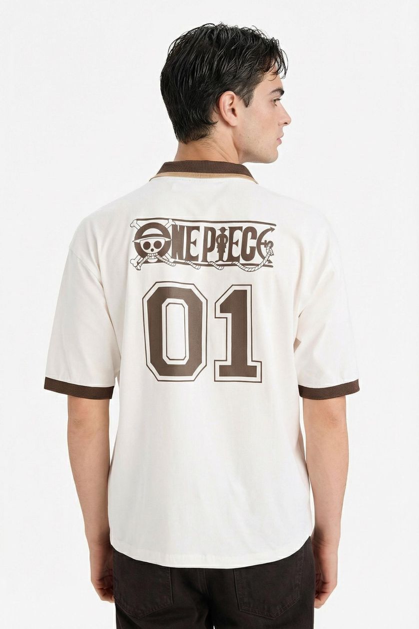 Erkek Ekru One Piece Loose Fıt Tişört