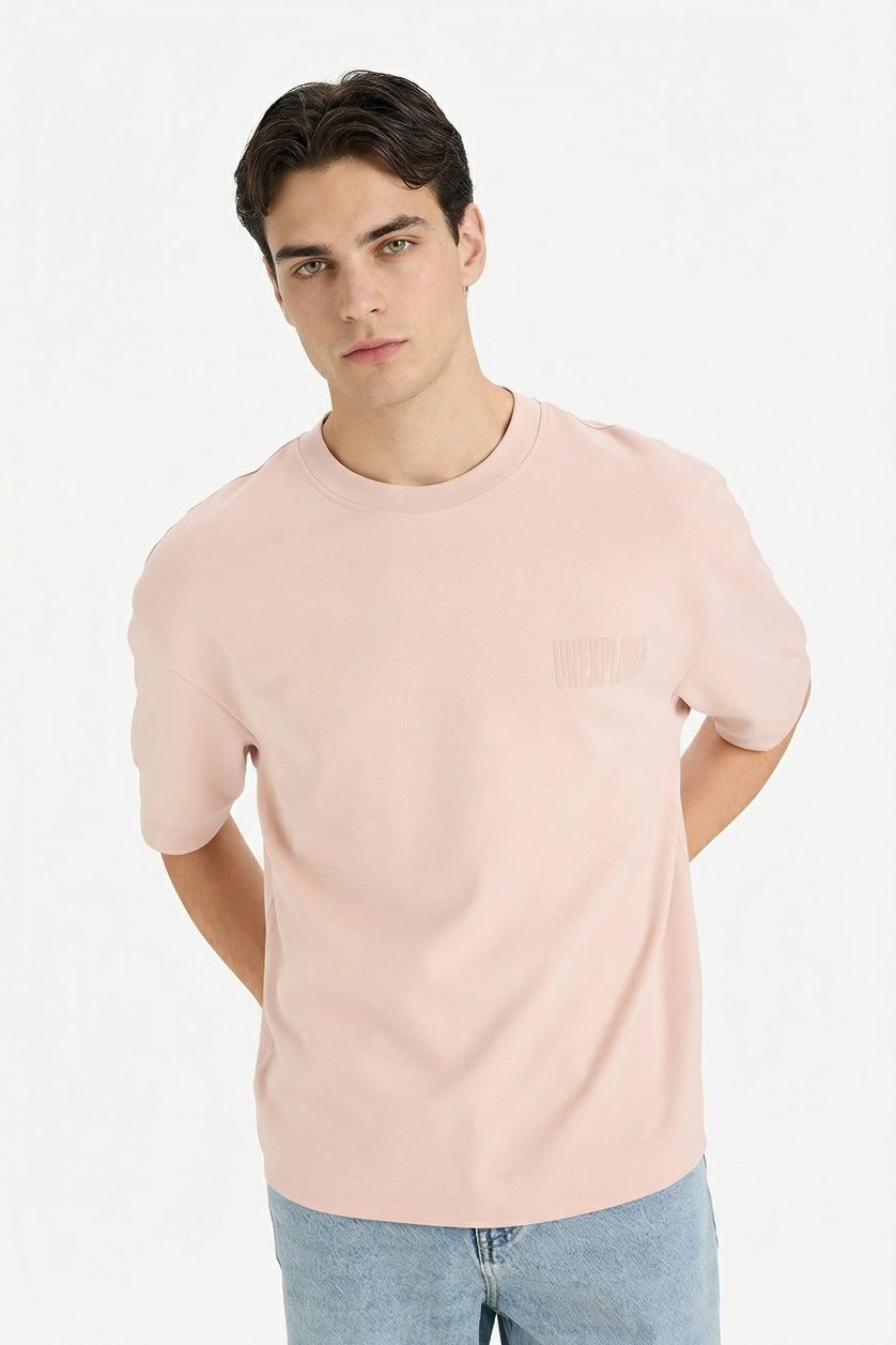 Erkek Pembe Nefes Alabilen Loose Fit Baskılı Tişört