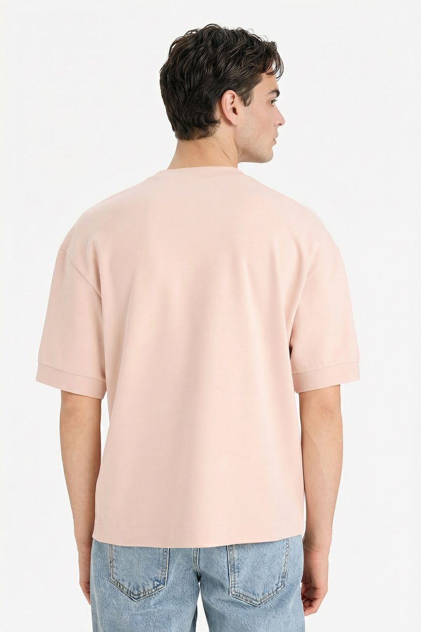 Erkek Pembe Nefes Alabilen Loose Fit Baskılı Tişört