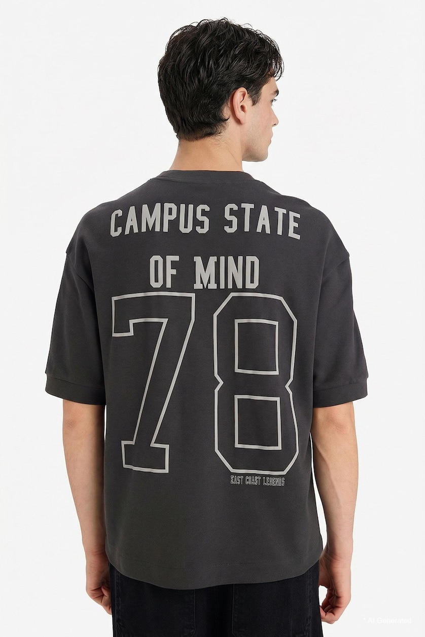 Men Anthracite Breathable Loose Fit Printed T-Shirt