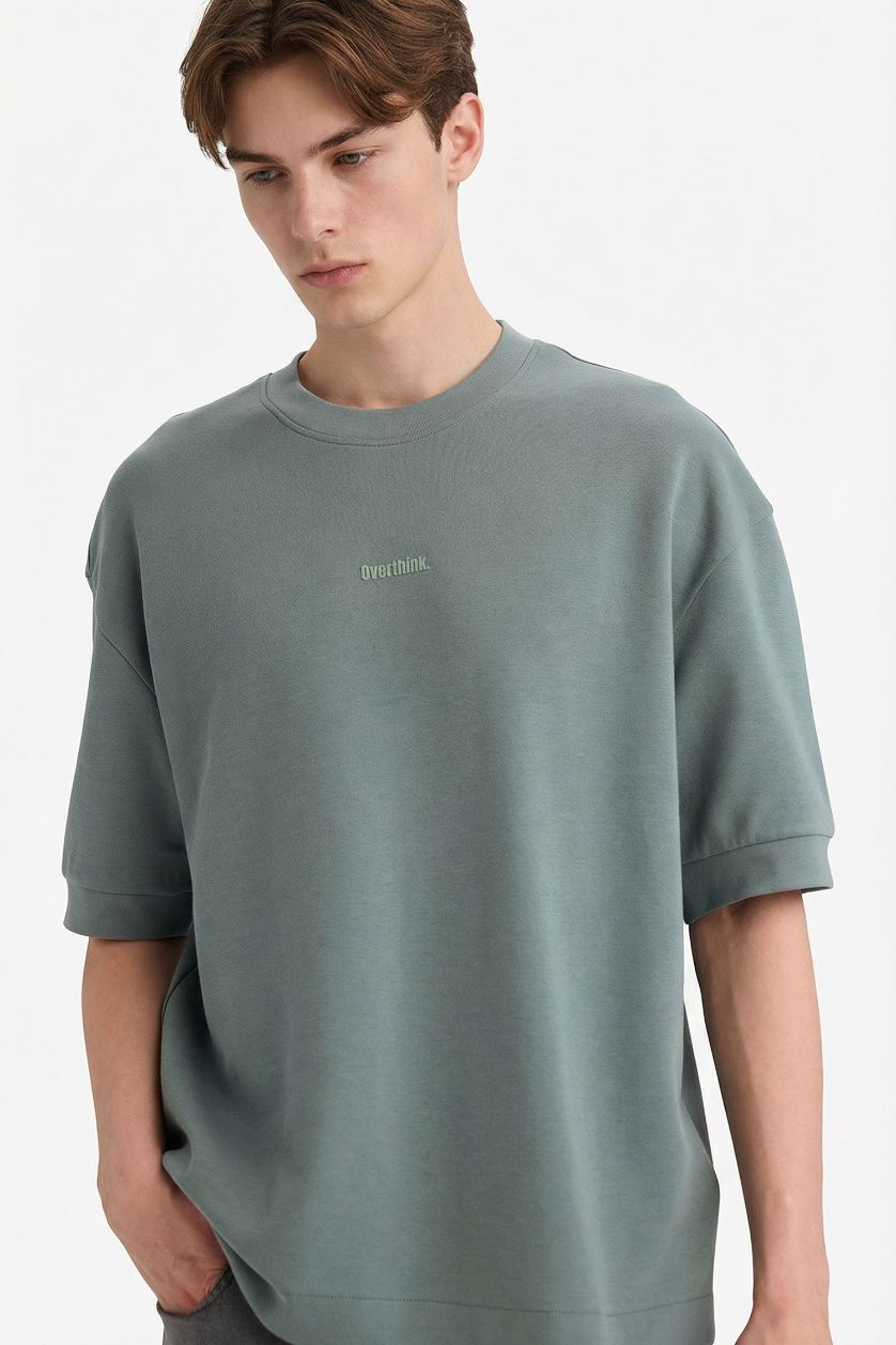 MAN Green Loose Fit Crew Neck Short Sleeve Printed T-Shirt