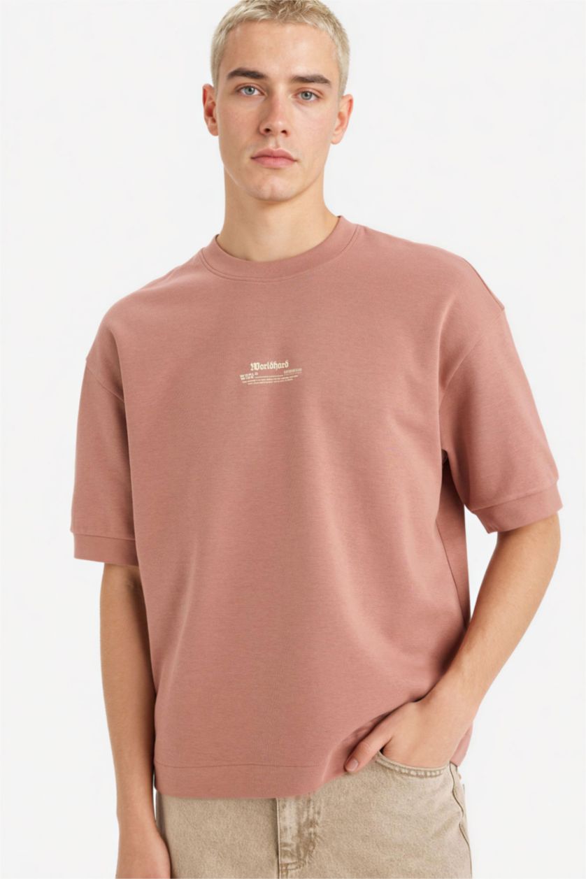 رجالي وردي تيشيرت نص كم قصة فضفاضة قماش يسمح بمرور الهواء