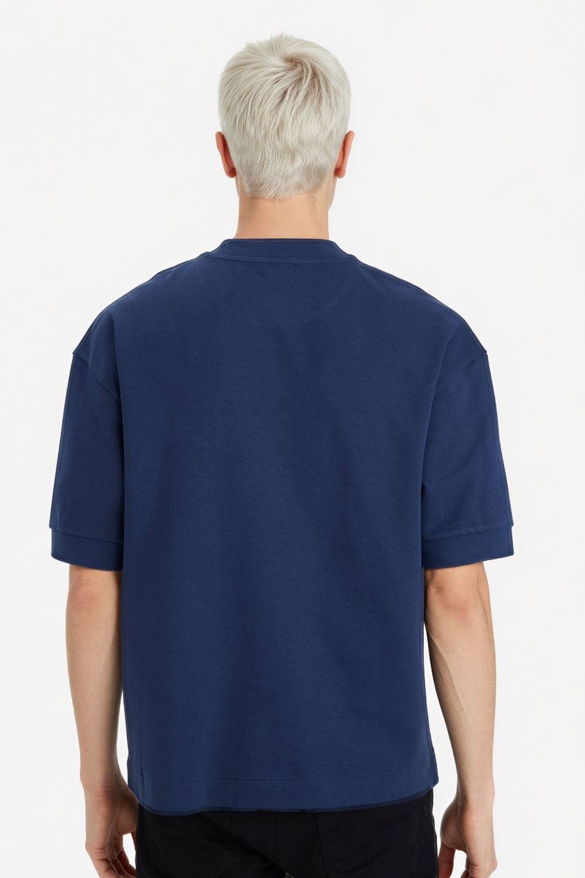 Erkek Lacivert Nefes Alabilen Loose Fit Baskılı Tişört