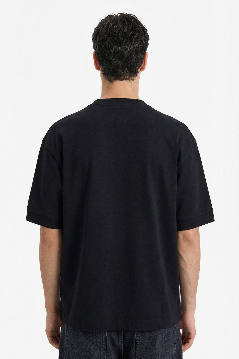 رجالي أسود تيشيرت نص كم قصة فضفاضة قماش يسمح بمرور الهواء