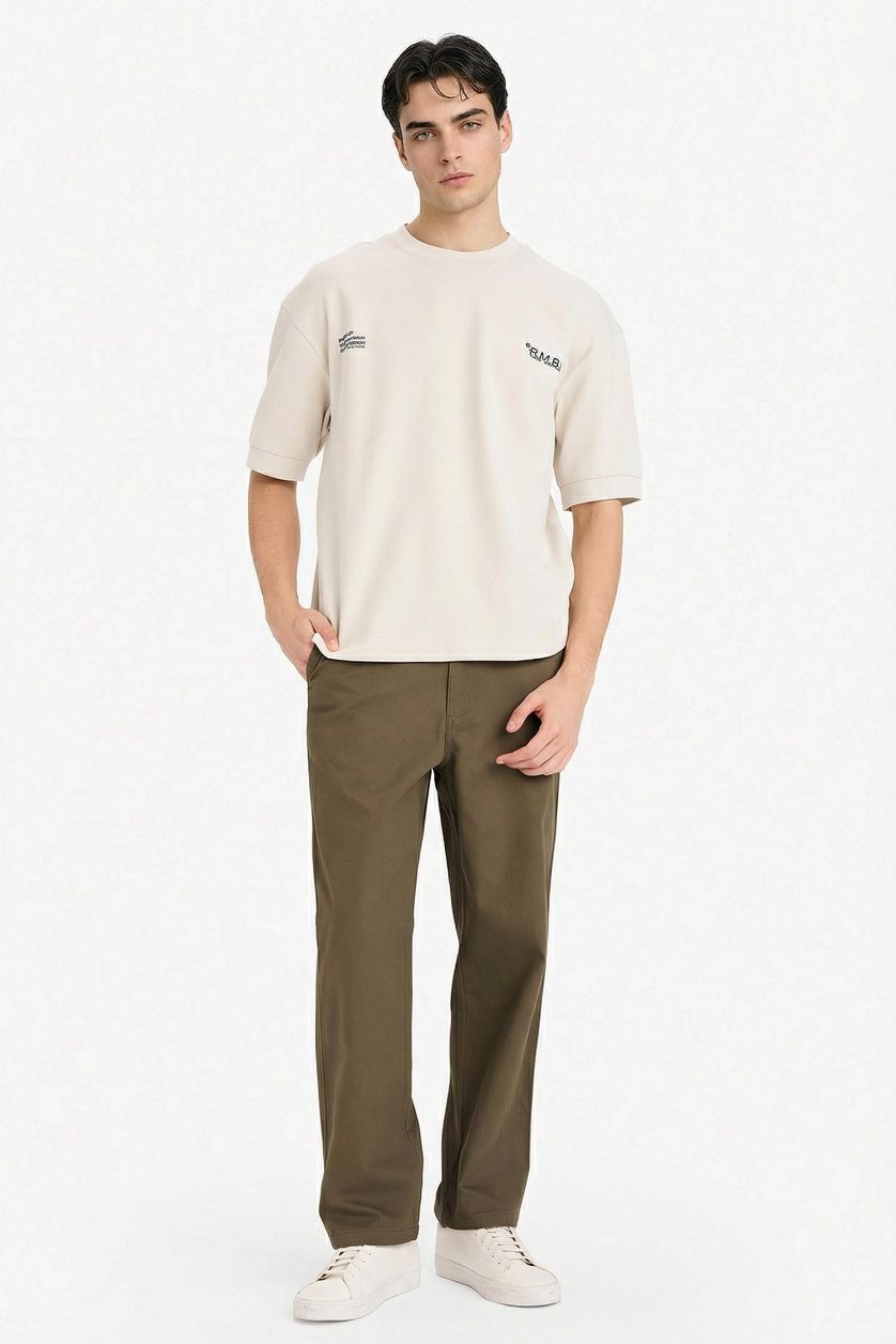 رجالي اللون الحجري تيشيرت نص كم قصة فضفاضة قماش يسمح بمرور الهواء