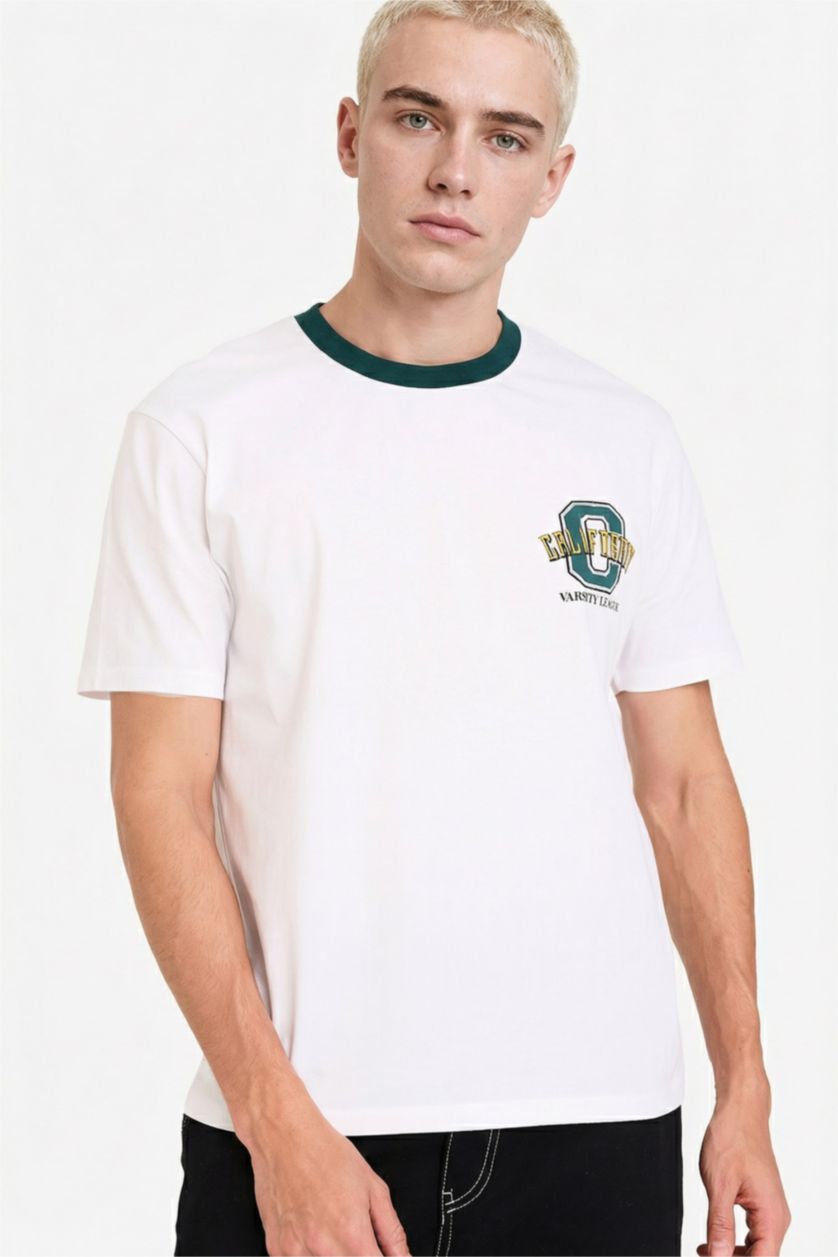 رجال أبيض تيشيرت نص كم مطبوع قصة عادية برقبة مستديرة