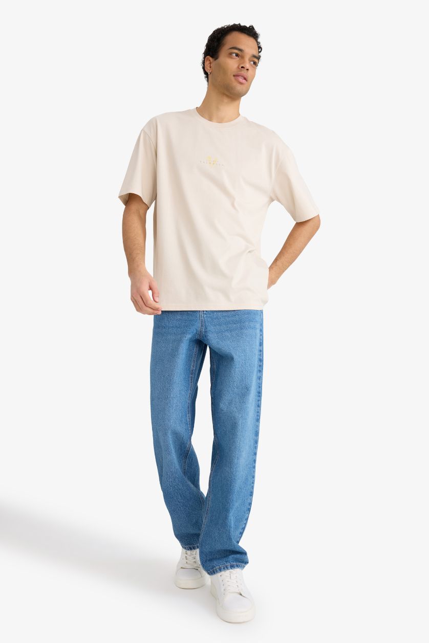 رجالي اللون الحجري تيشيرت نص كم اوفر سايز ورقبة مستديرة من فايكنجز فالهالا