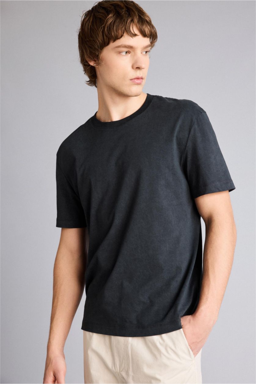 Erkek Antrasit %100 Pamuk Baskılı Tişört