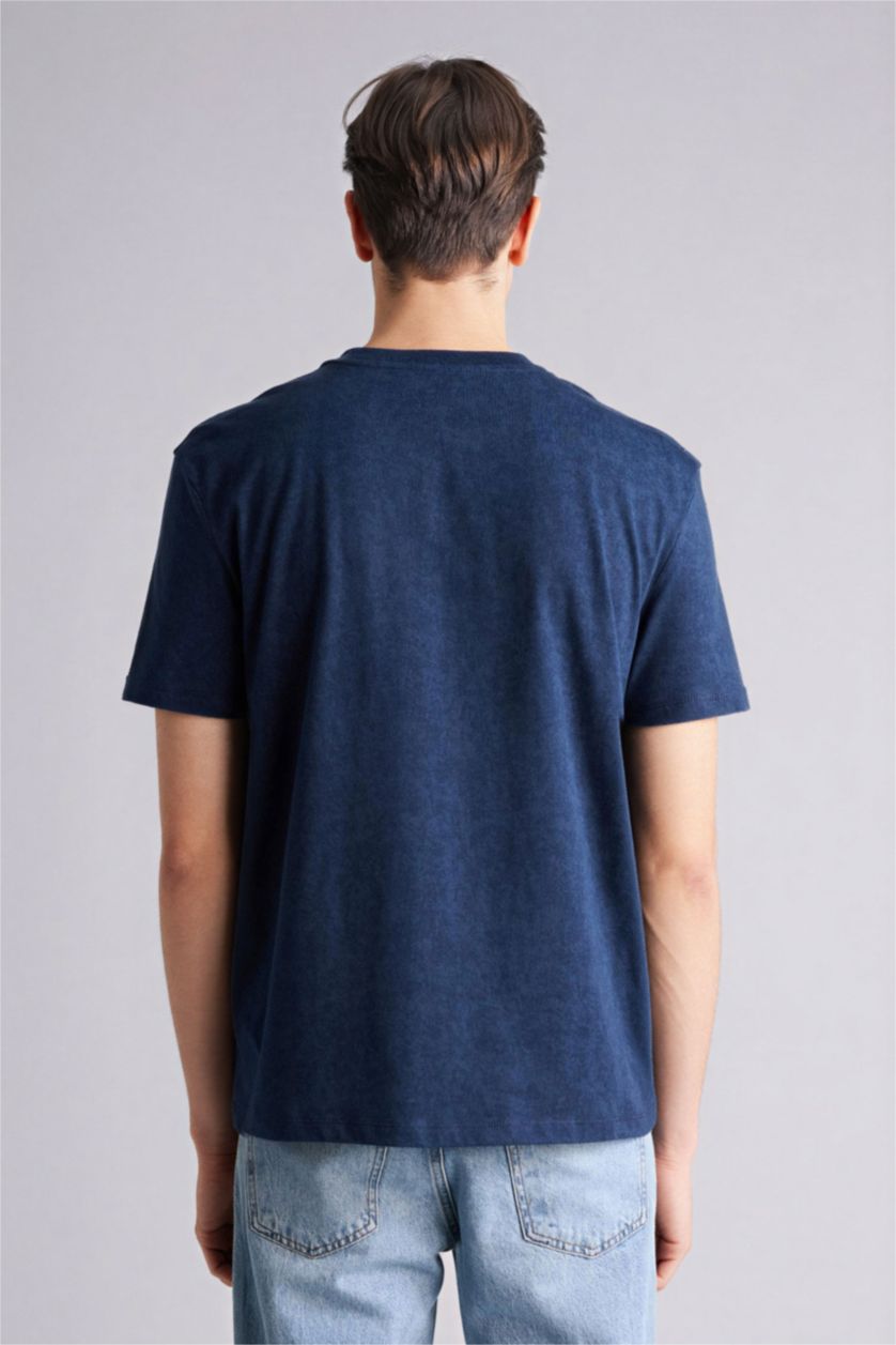 Erkek Mavi %100 Pamuk Baskılı Tişört