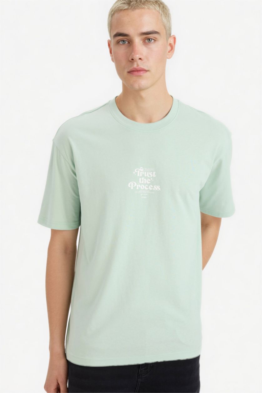 Мужчины Мятный Футболка Boxy Fit с принтом из 100% хлопка