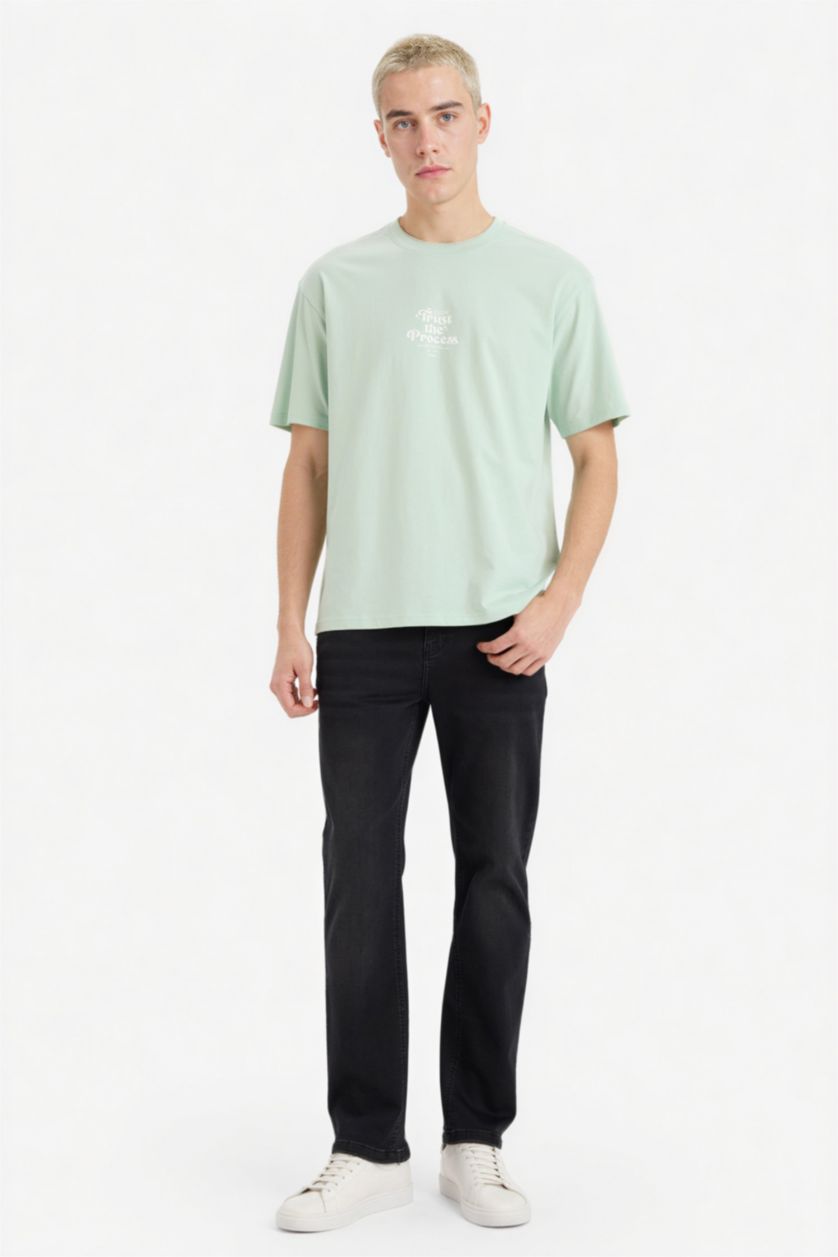 Мужчины Мятный Футболка Boxy Fit с принтом из 100% хлопка