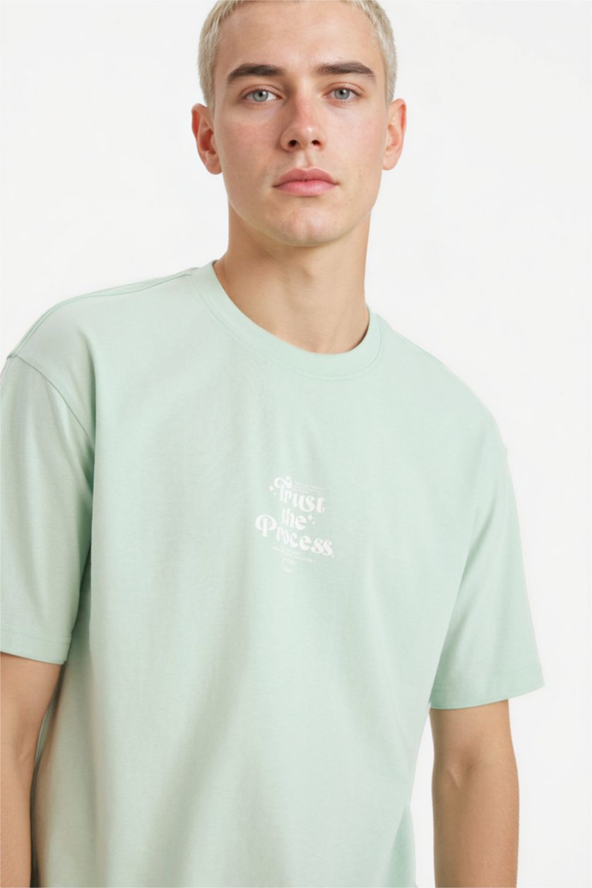Мужчины Мятный Футболка Boxy Fit с принтом из 100% хлопка