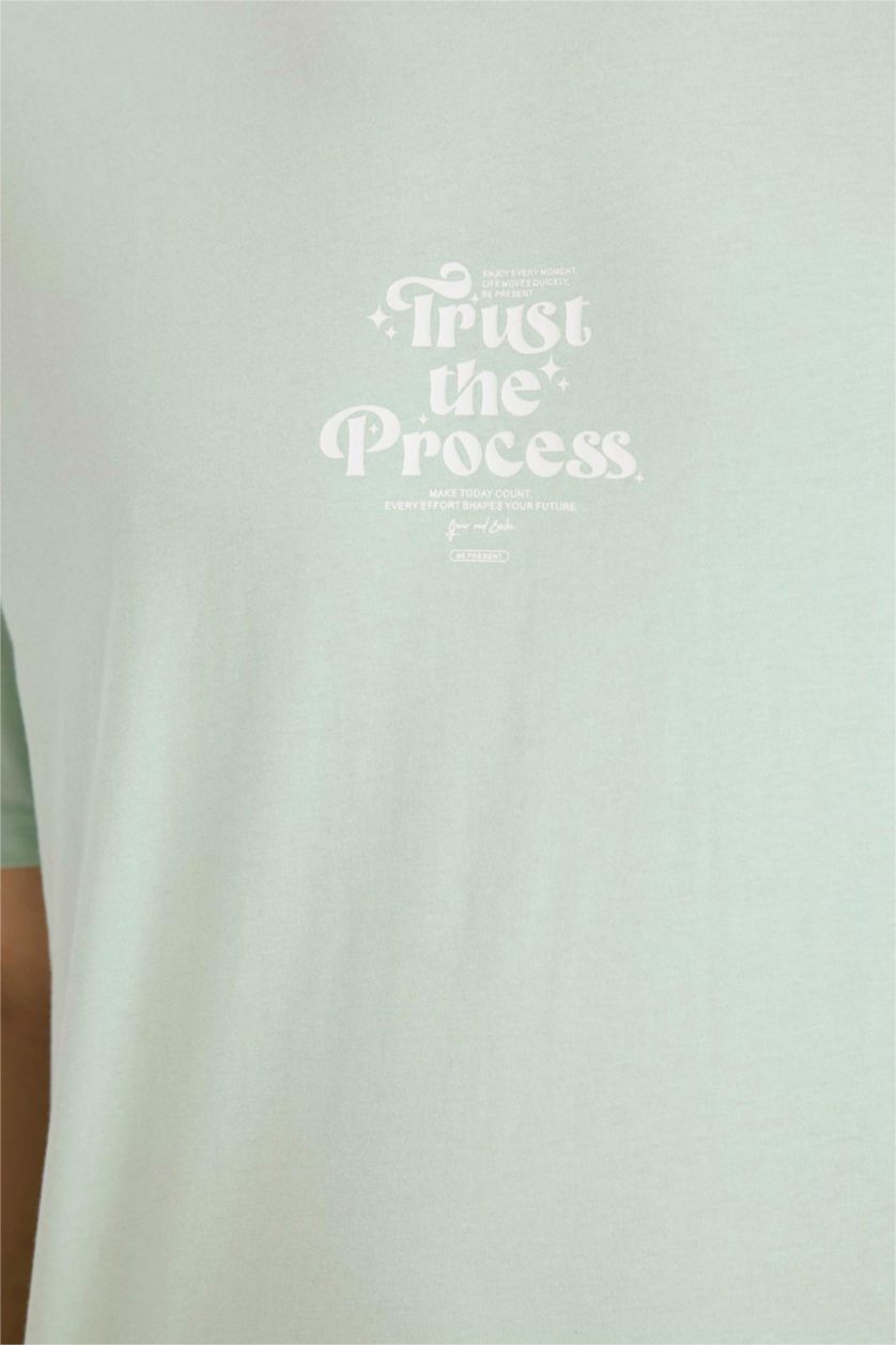 Мужчины Мятный Футболка Boxy Fit с принтом из 100% хлопка