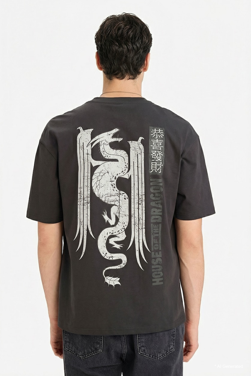 MAN Anthracite Boxy Fit Printed Crew Neck Short Sleeve T-Shirt