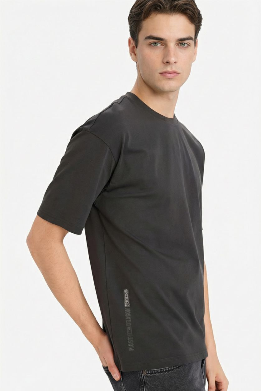 Мужчины Антрацит Футболка House of the Dragon Boxy Fit с круглым вырезом принтом и коротким рукавом