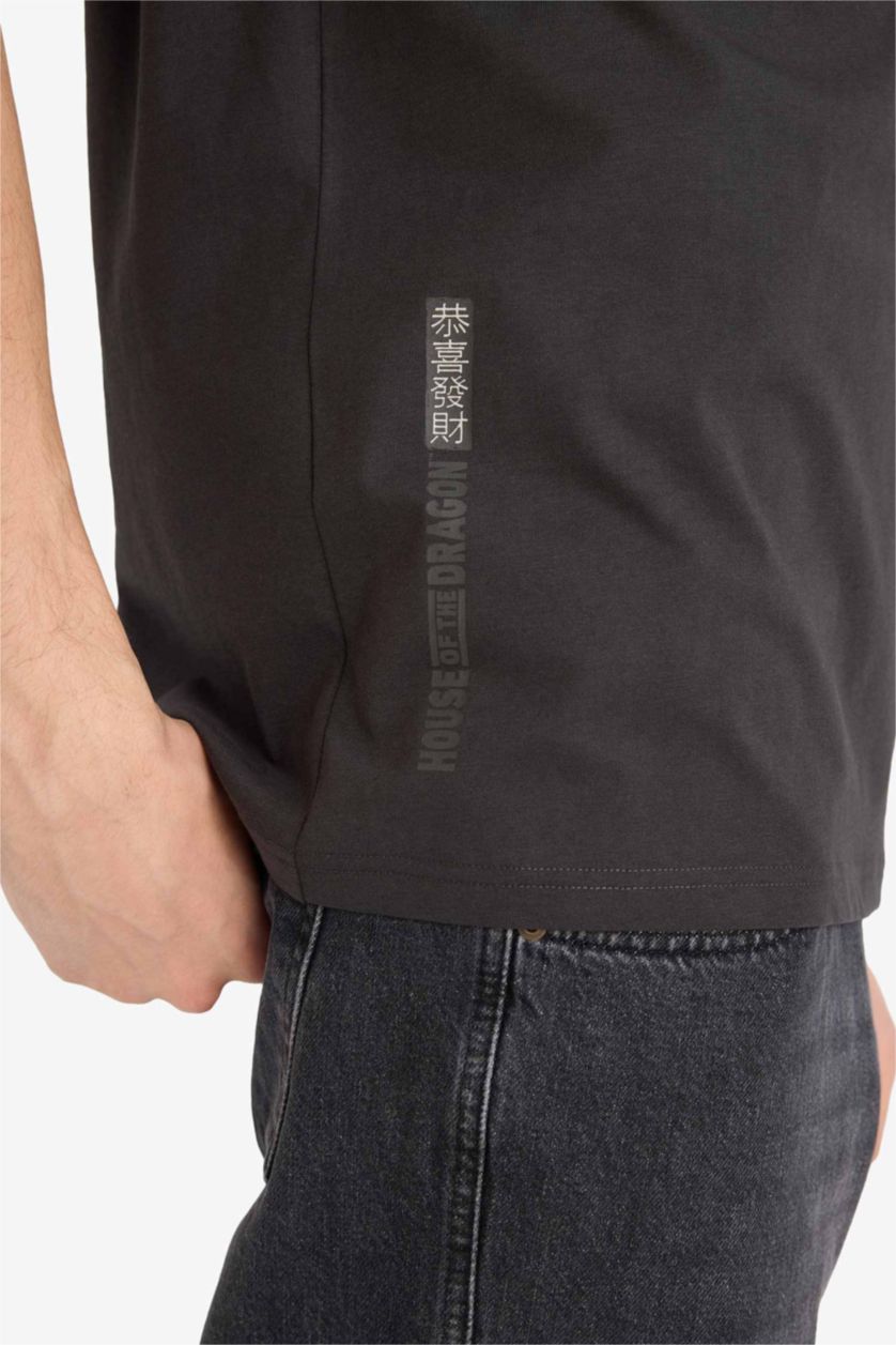 Мужчины Антрацит Футболка House of the Dragon Boxy Fit с круглым вырезом принтом и коротким рукавом