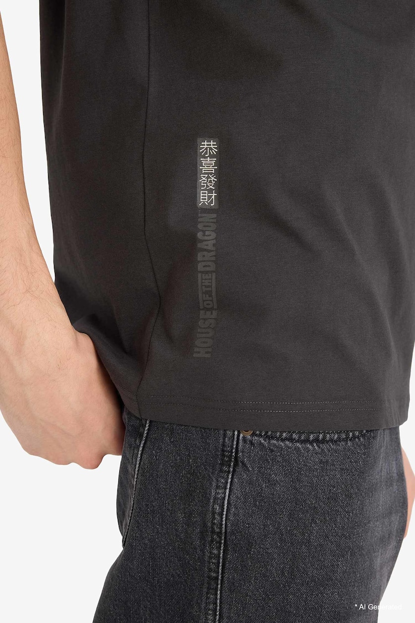 MAN Anthracite Boxy Fit Printed Crew Neck Short Sleeve T-Shirt