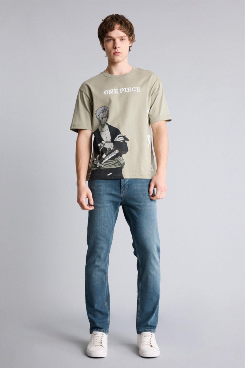 Erkek Haki One Pıece Boxy Fıt Baskılı Tişört