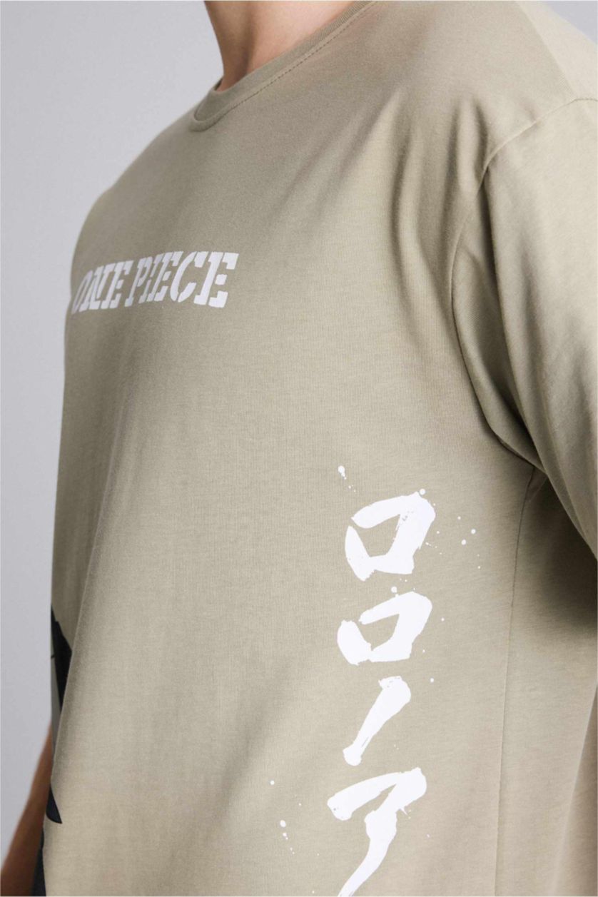 Erkek Haki One Pıece Boxy Fıt Baskılı Tişört