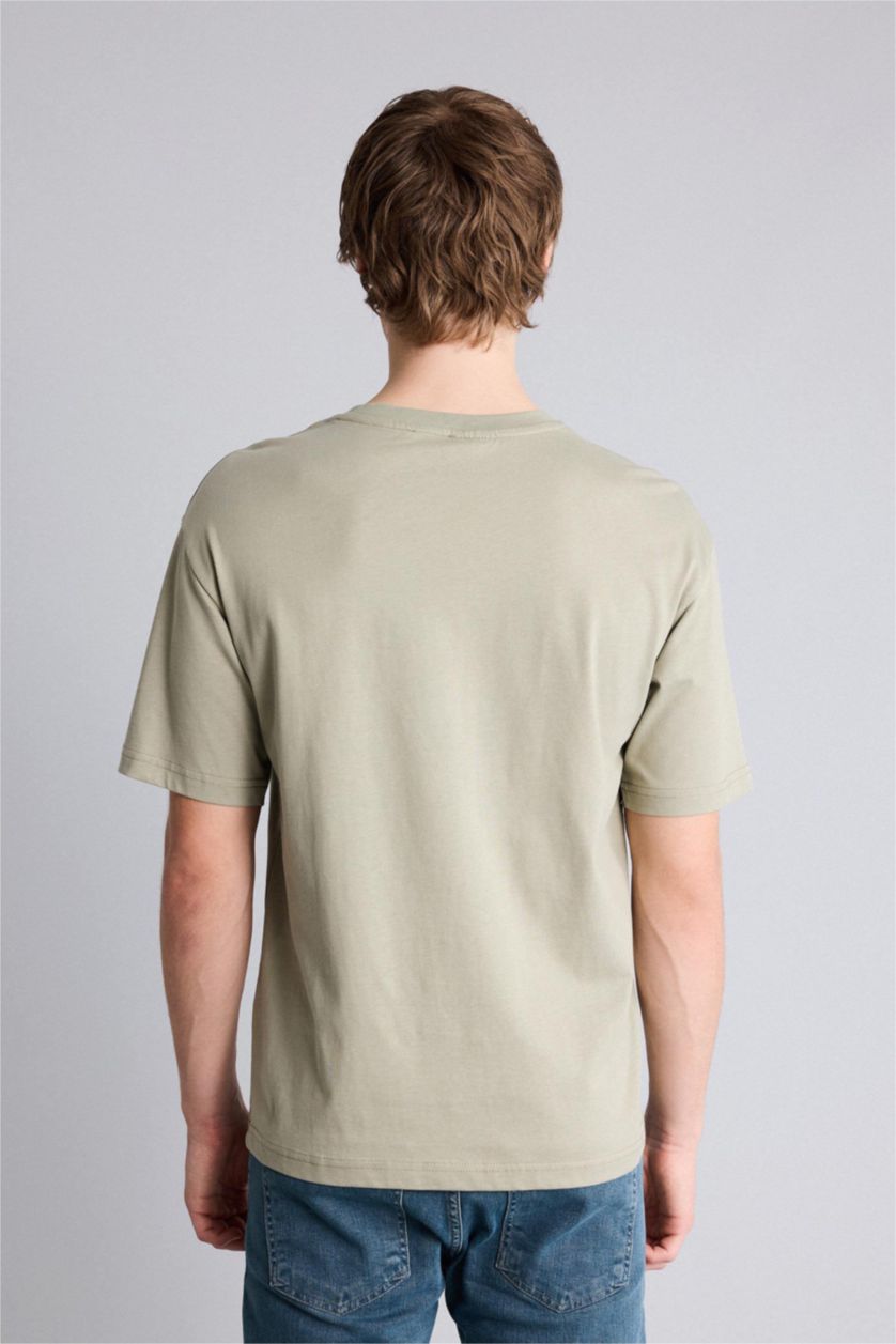Erkek Haki One Pıece Boxy Fıt Baskılı Tişört