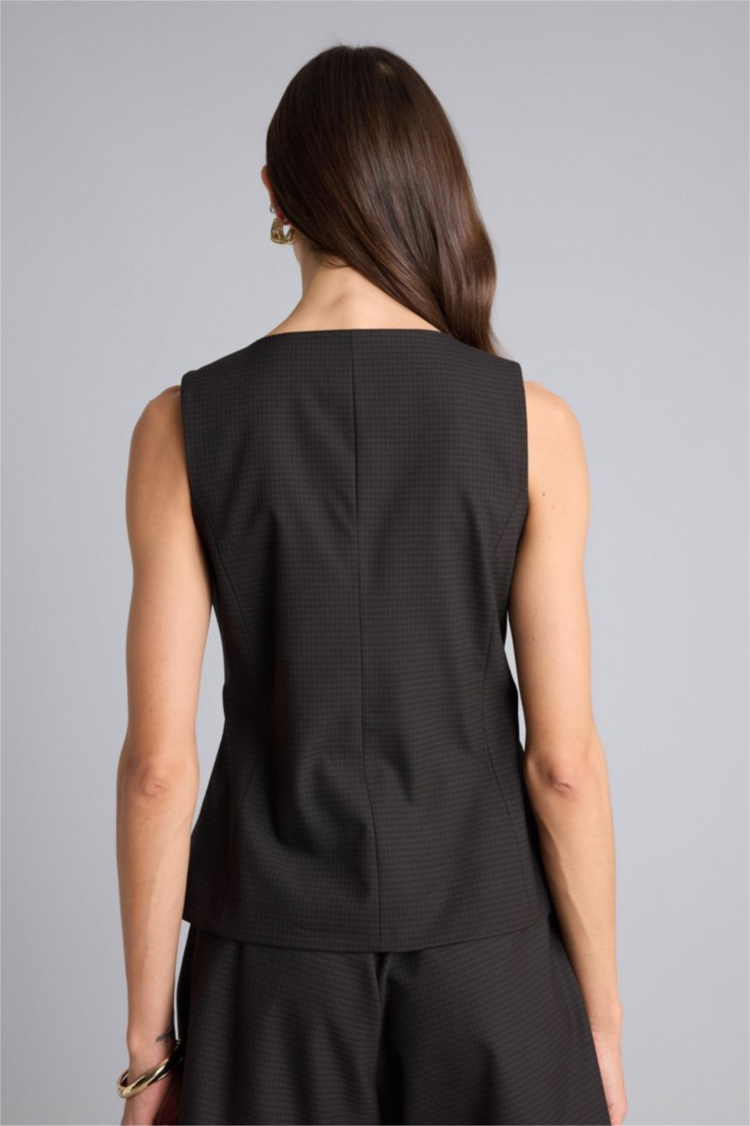 Kadın Kahve Fıtted Bisiklet Yaka Yelek