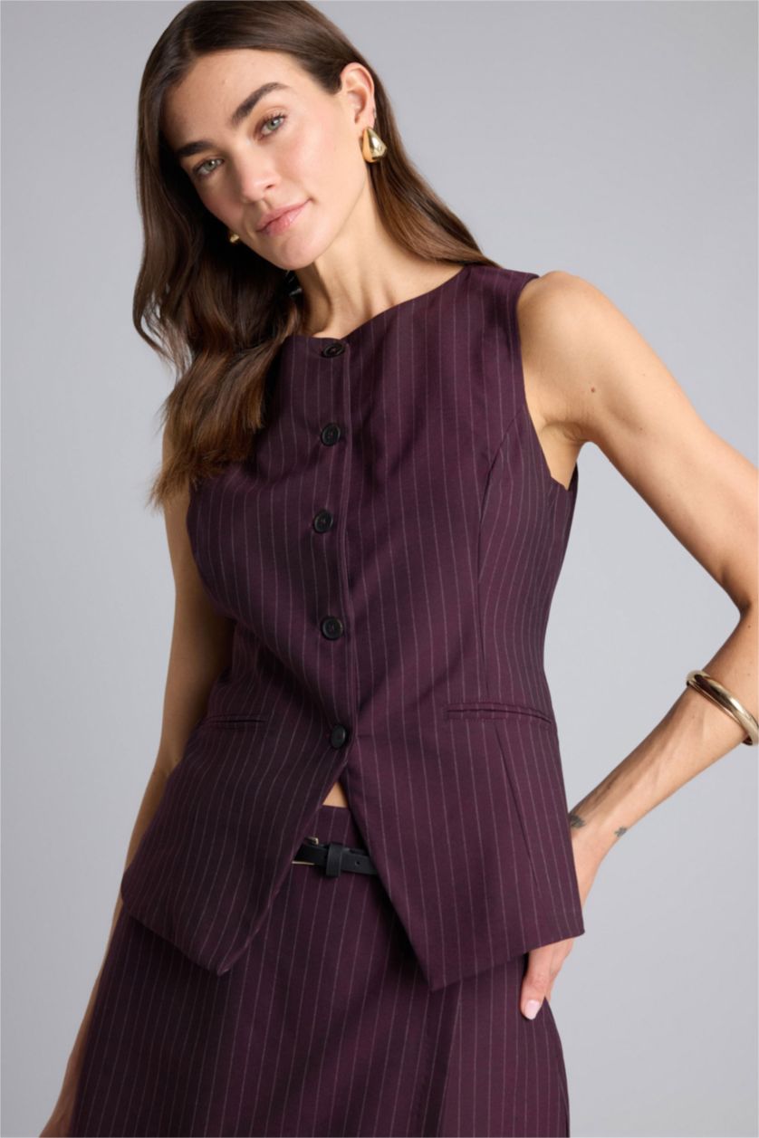 Kadın Bordo Fıtted Bisiklet Yaka Yelek